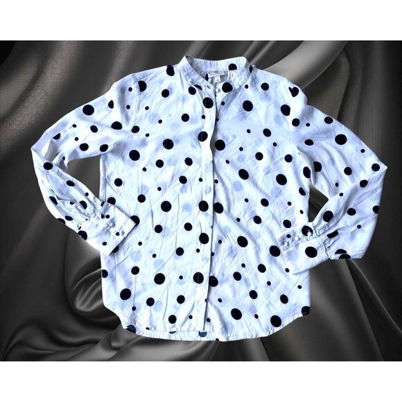 Adriano Goldschmied Shirt Sz S White Black Dots Modal Collared Front Button - Picture 3 of 12